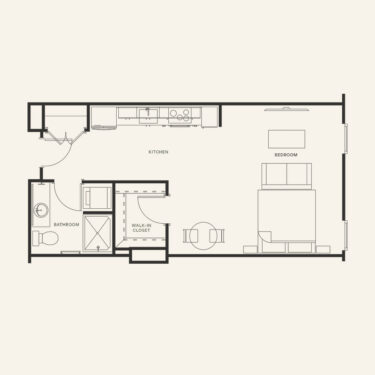 Rendering of the S1 - Studio floor plan with a Studio bedroom and 1 bathroom[s] at Brix
