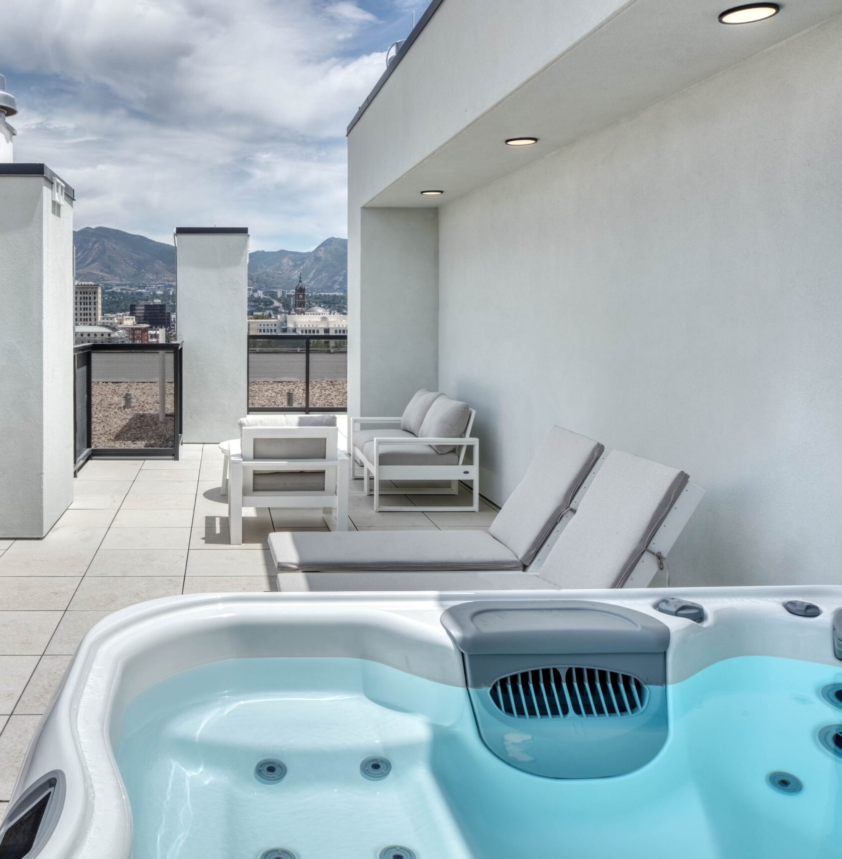 Private hot tub on penthouse terrace in downtown Salt Lake City