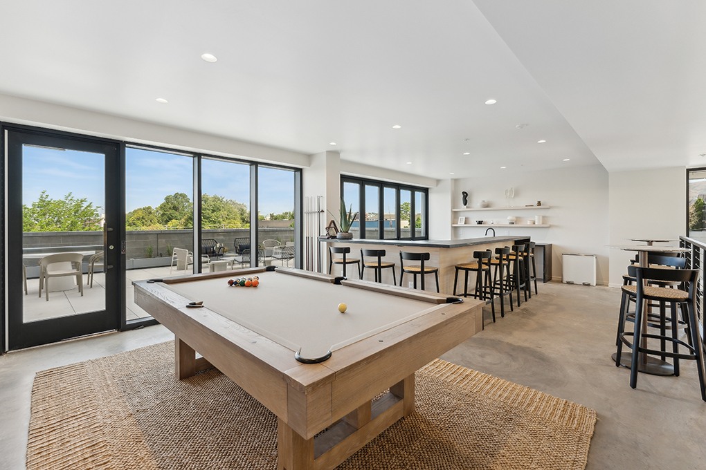 Billiard table in the community lounge at Brix Residences.