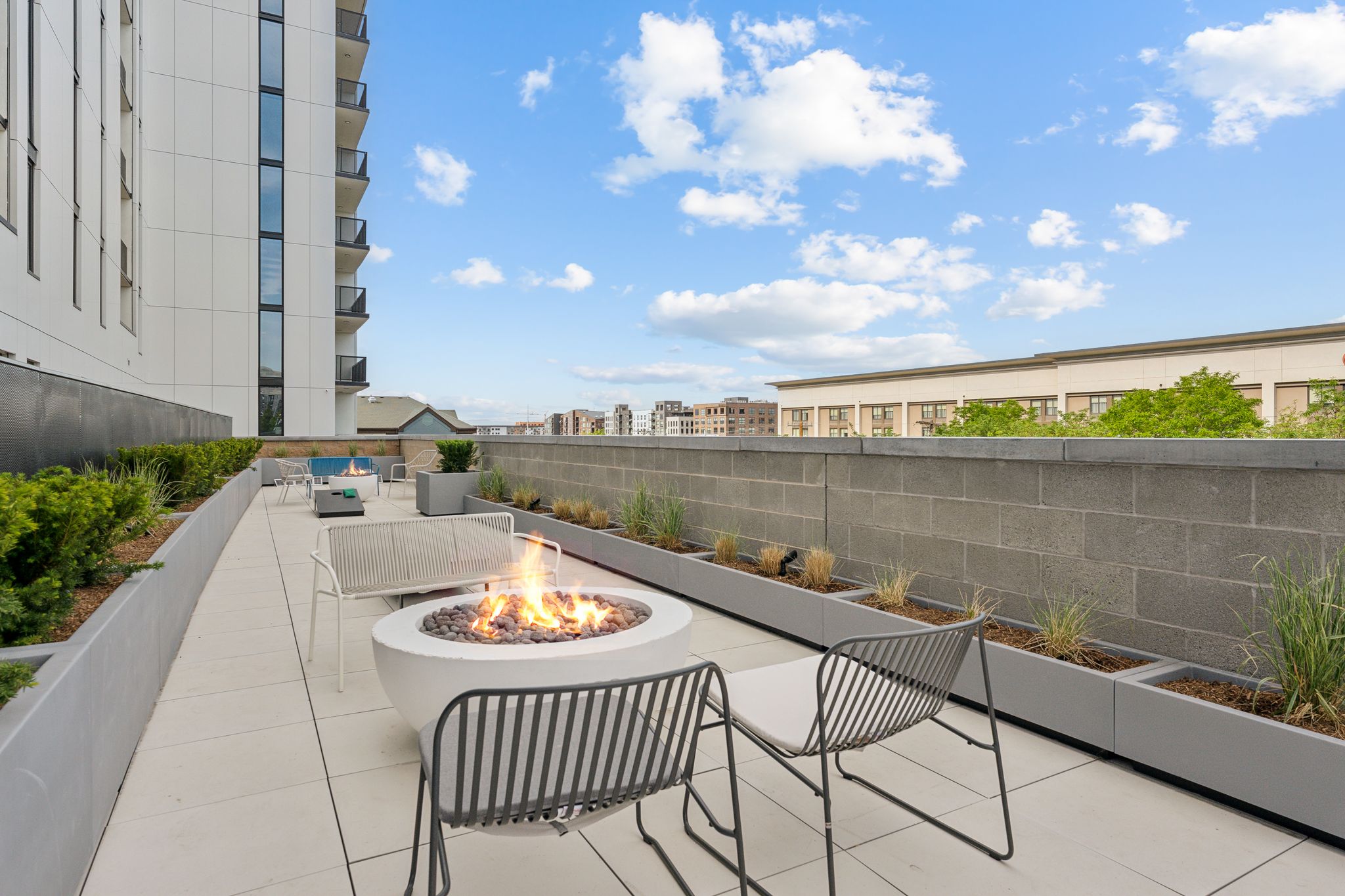 Terrace with firepits in downtown Salt Lake City.