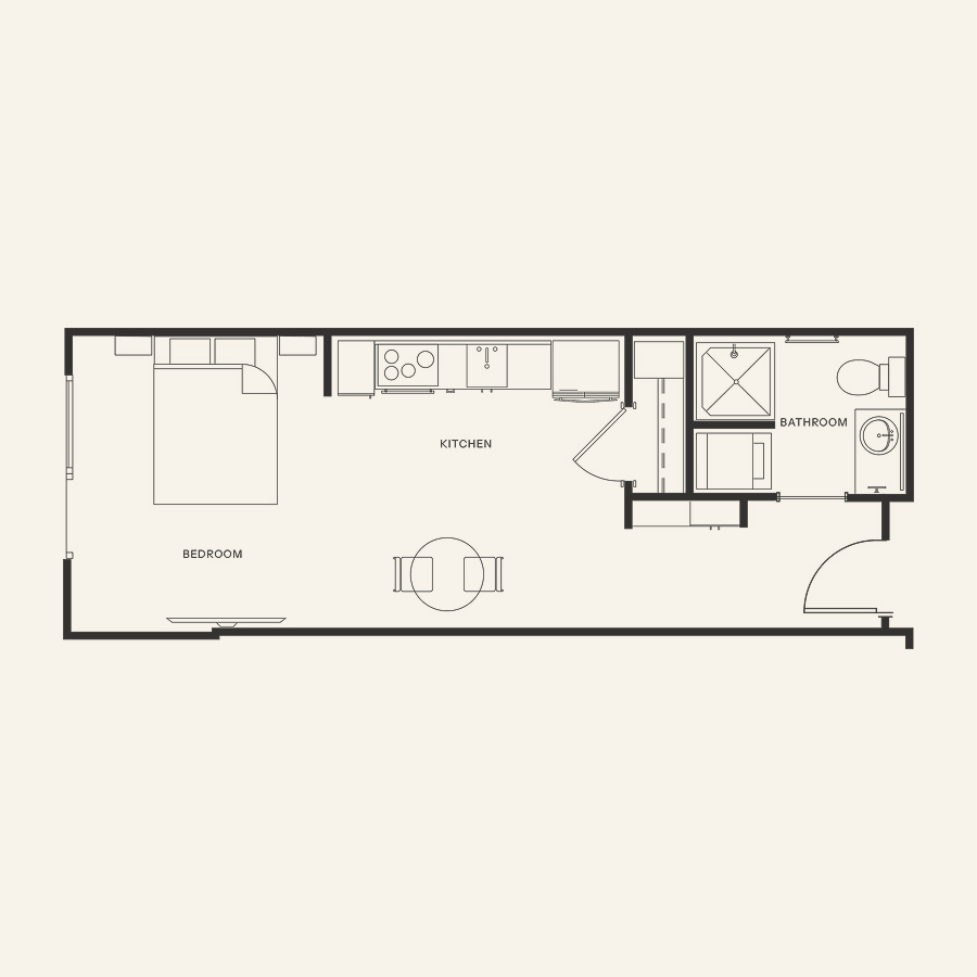 Rendering of the S0 - Studio floor plan with a Studio bedroom and 1 bathroom[s] at Brix